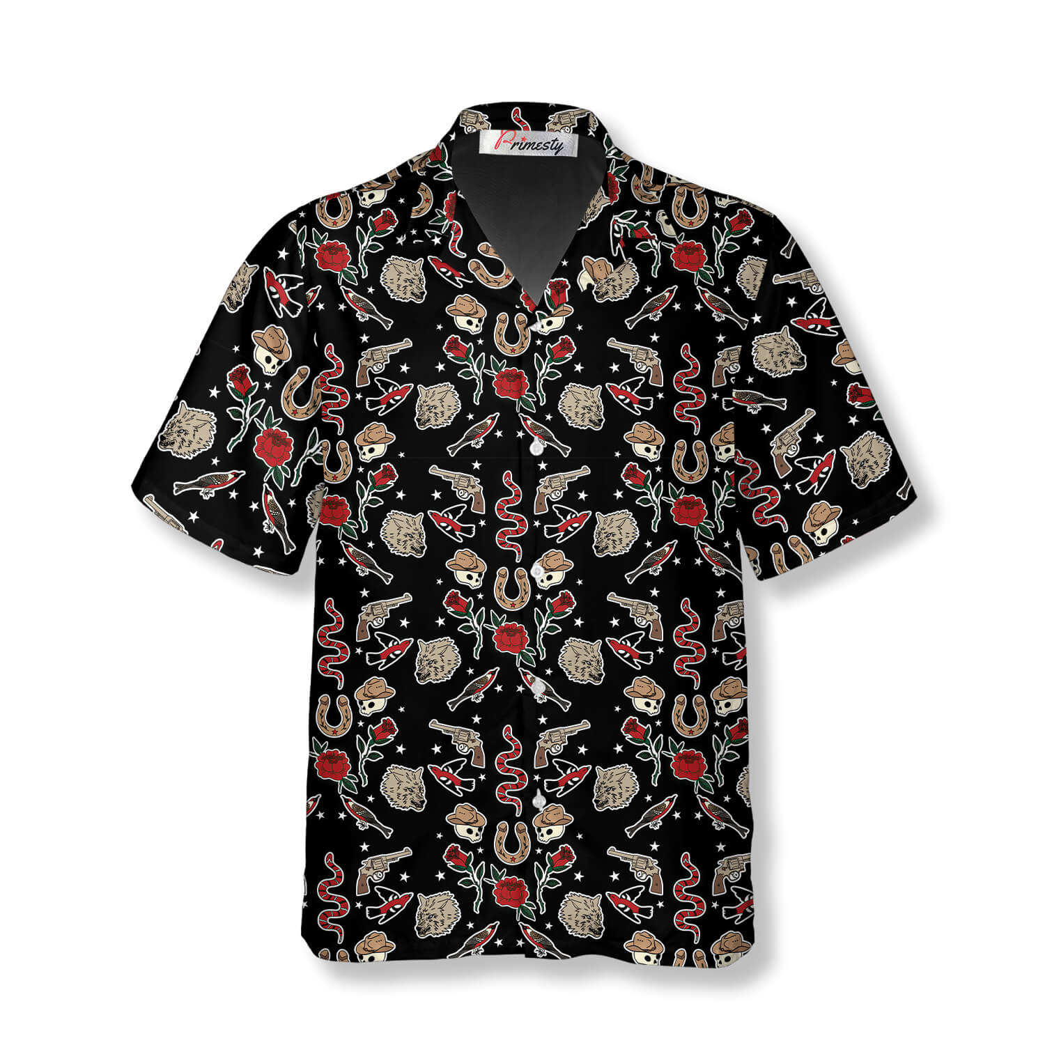 Gun, Skull, and Wolf Head Pattern Gun Shirts for Men Gun Hawaiian Shirt ...