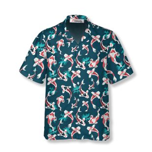 Koi Fish Pond Botanical Seamless Pattern Koi Fish Shirts for Men Koi Fish Hawaiian Shirt