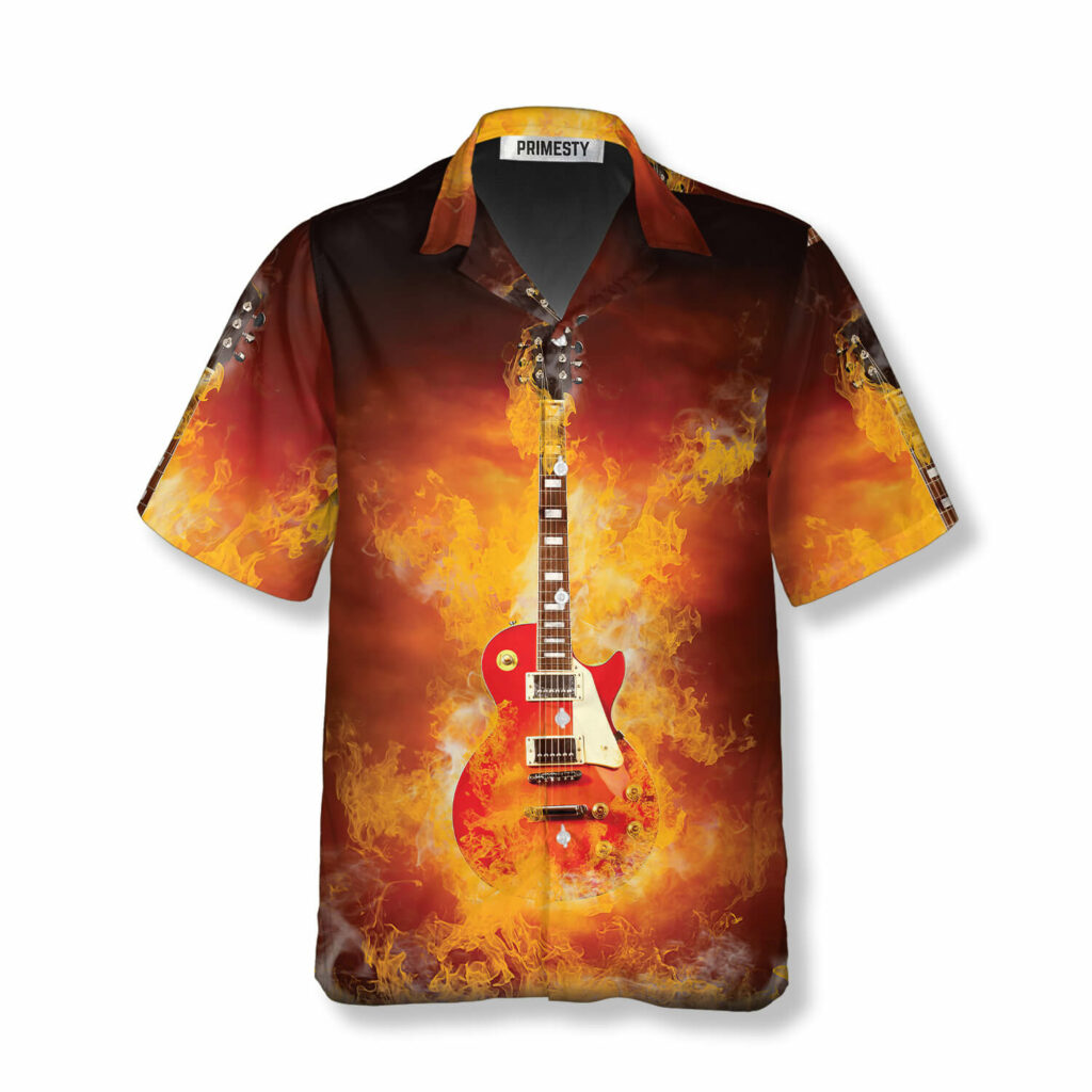 Rock Guitar Flame Fire Guitar Shirts for Men Guitar Hawaiian Shirt ...