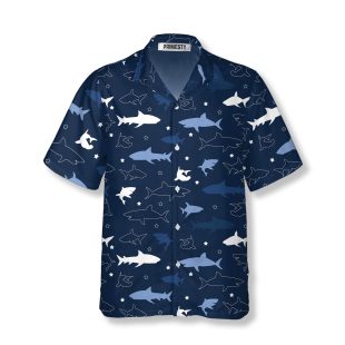 Shark Drawing Pattern Shark Shirts for Men Shark Hawaiian Shirt - Primesty
