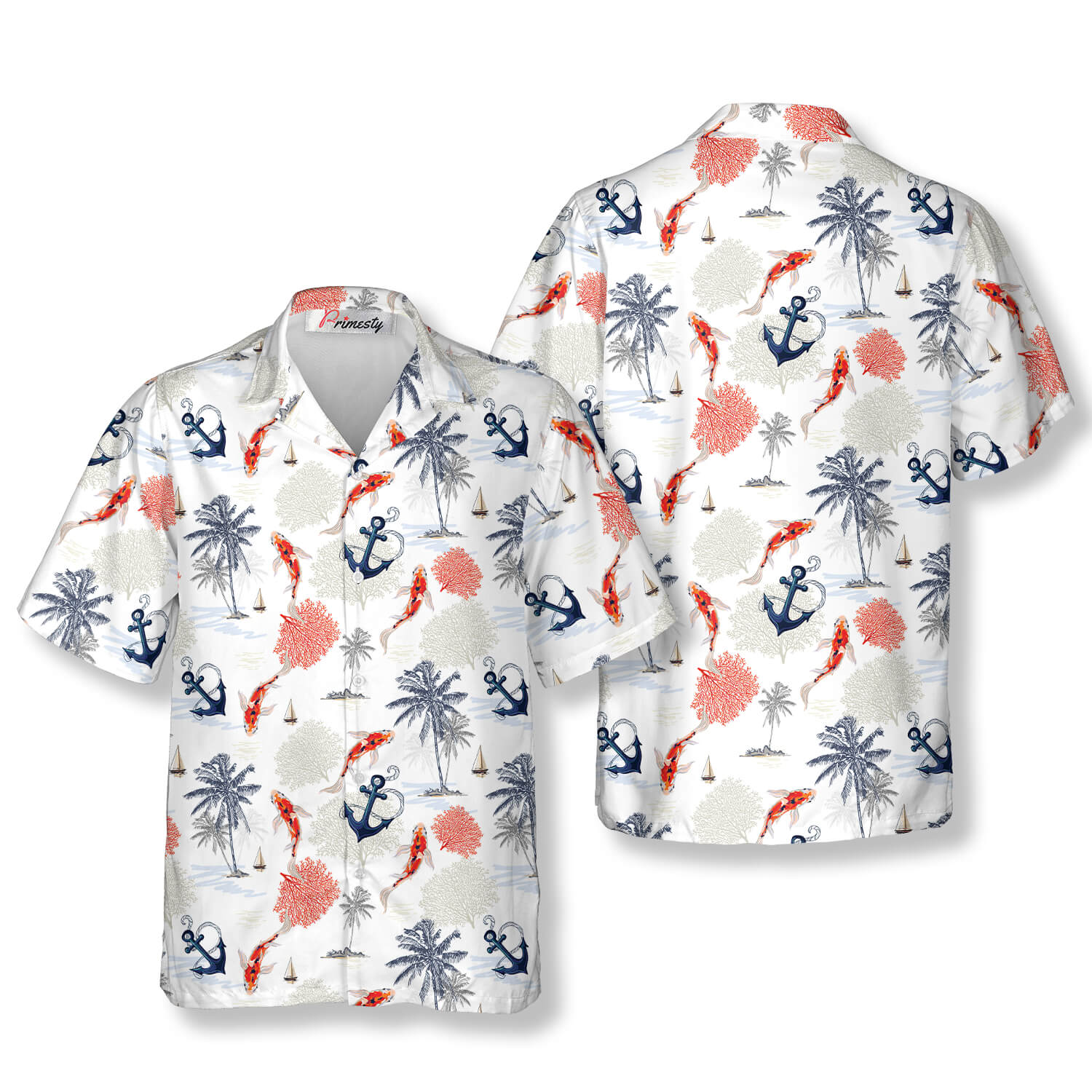 Koi Fish and Anchor Tropical Pattern Koi Fish Shirts for Men Koi Fish ...