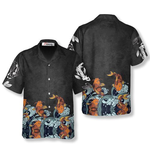 Vintage Koi Fish Black Background Koi Fish Shirts for Men Koi Fish Hawaiian Shirt