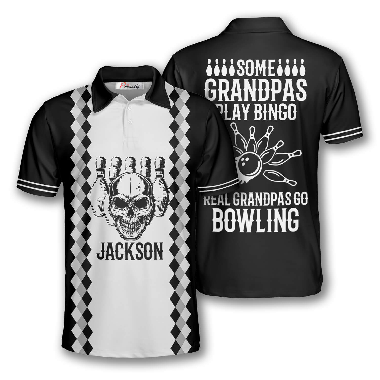 Real Grandpas Go Bowling Argyle Pattern Custom Bowling Shirts for Men ...