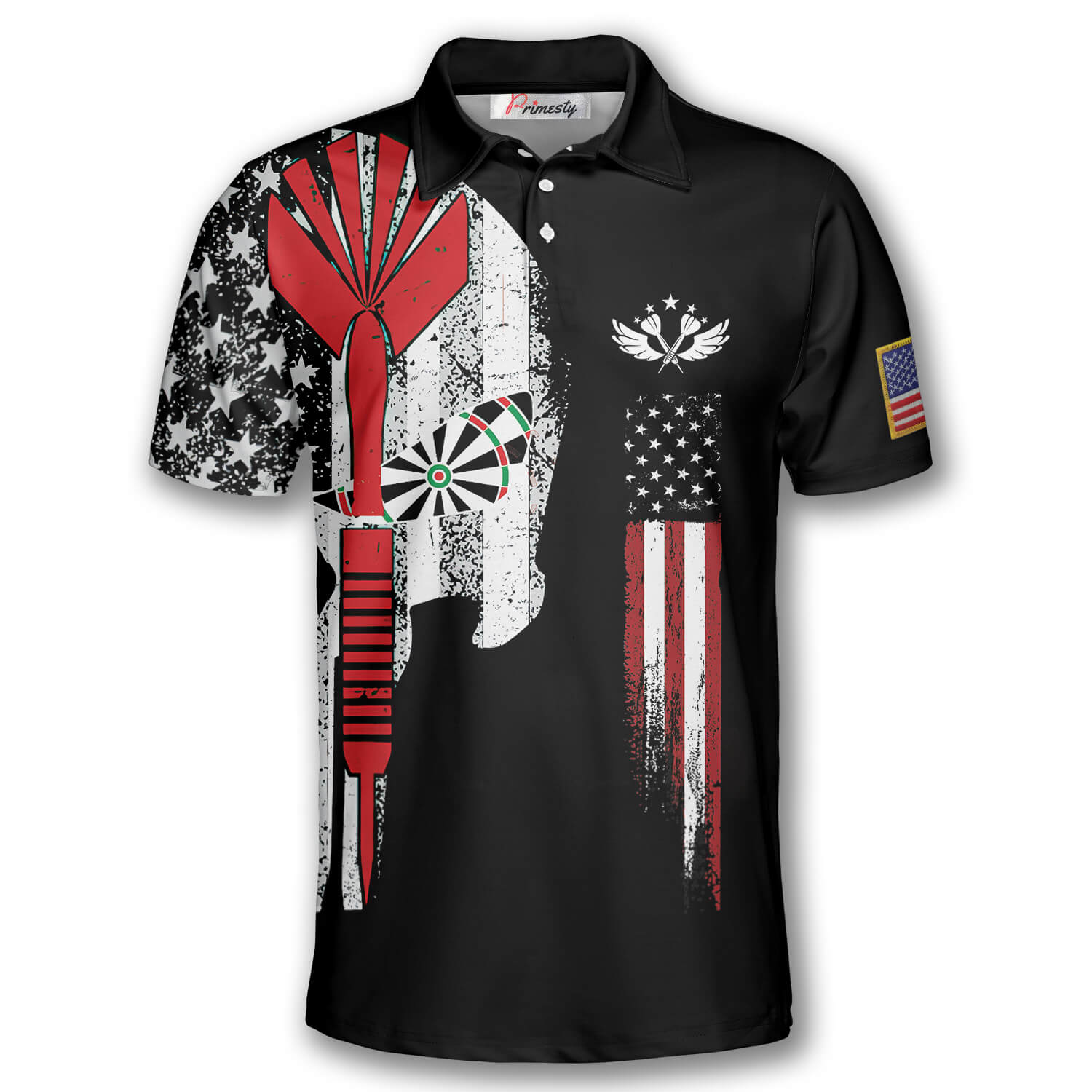 Darts American Flag Skull Darts Shirts for Men Darts Polo Shirt - Primesty