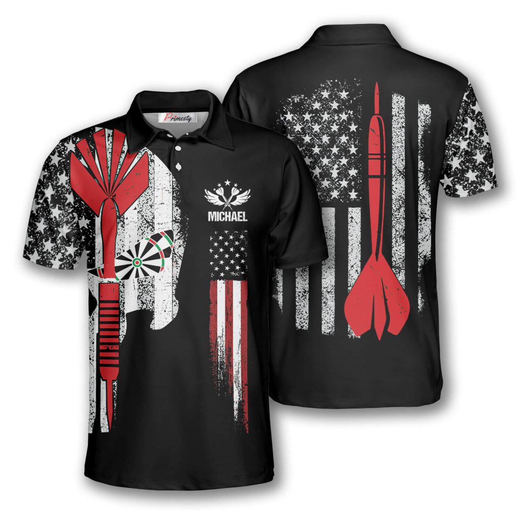 Custom Smoke American Flag Darts Polo Shirt For Men, Custom Patriotic Darts Team Shirts DZ0048 main image 1