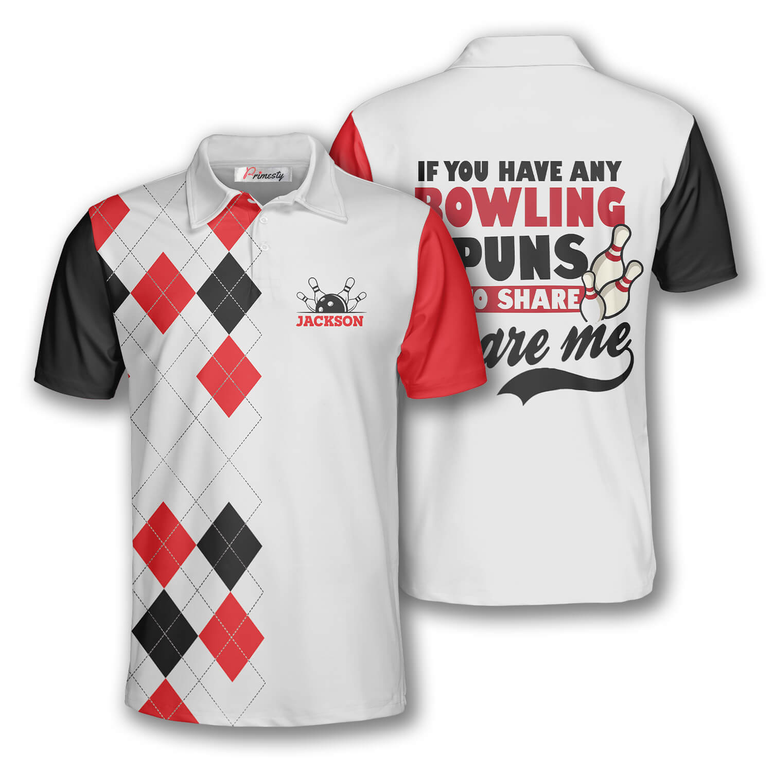 Bowling Puns Argyle Pattern Custom Bowling Shirts for Men - Primesty