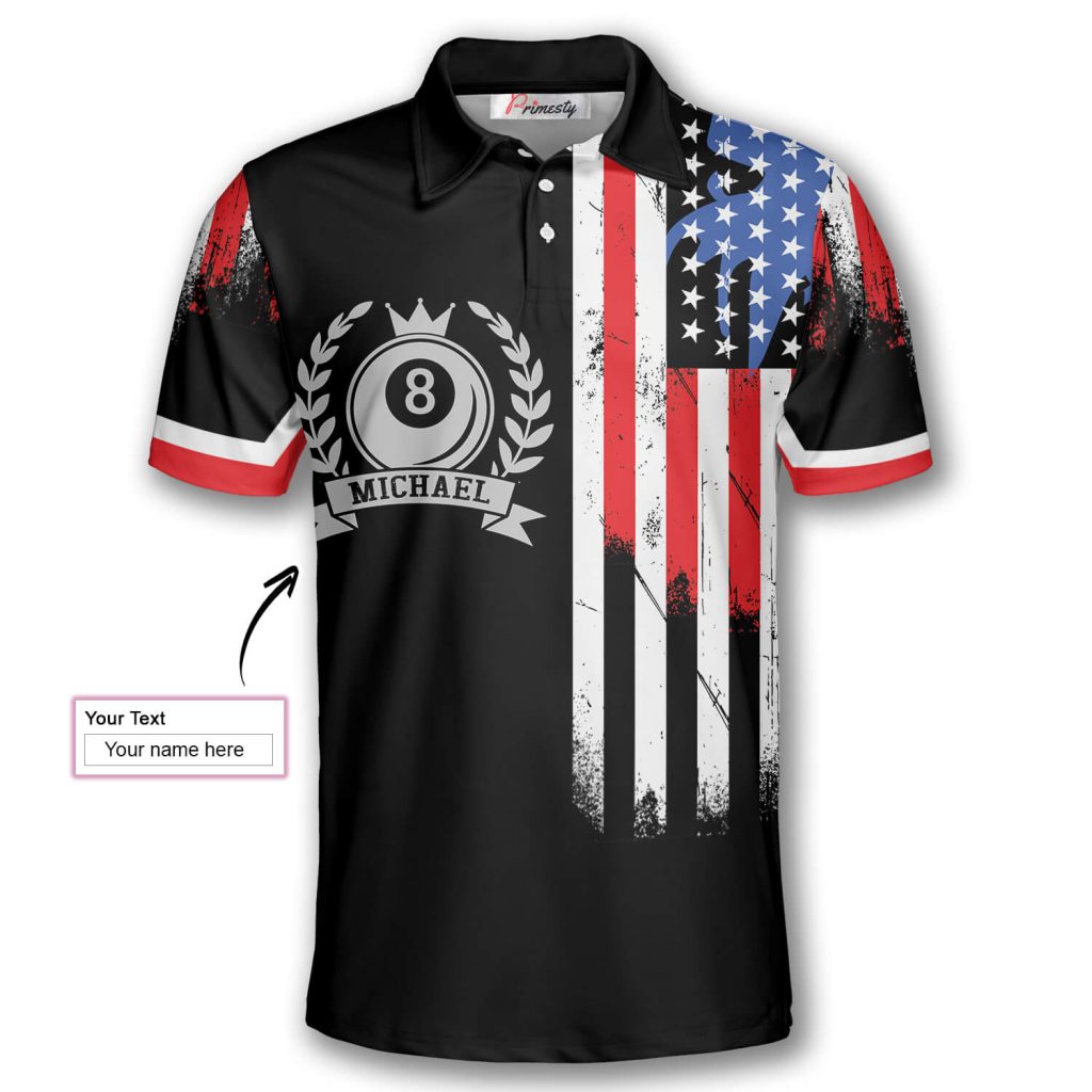 Billiard American Flag Emblem Custom Billiard Shirts for Men - Primesty