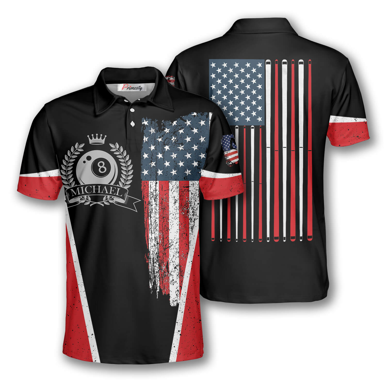Billiards USA Flag Emblem Custom Billiard Shirts for Men - Primesty