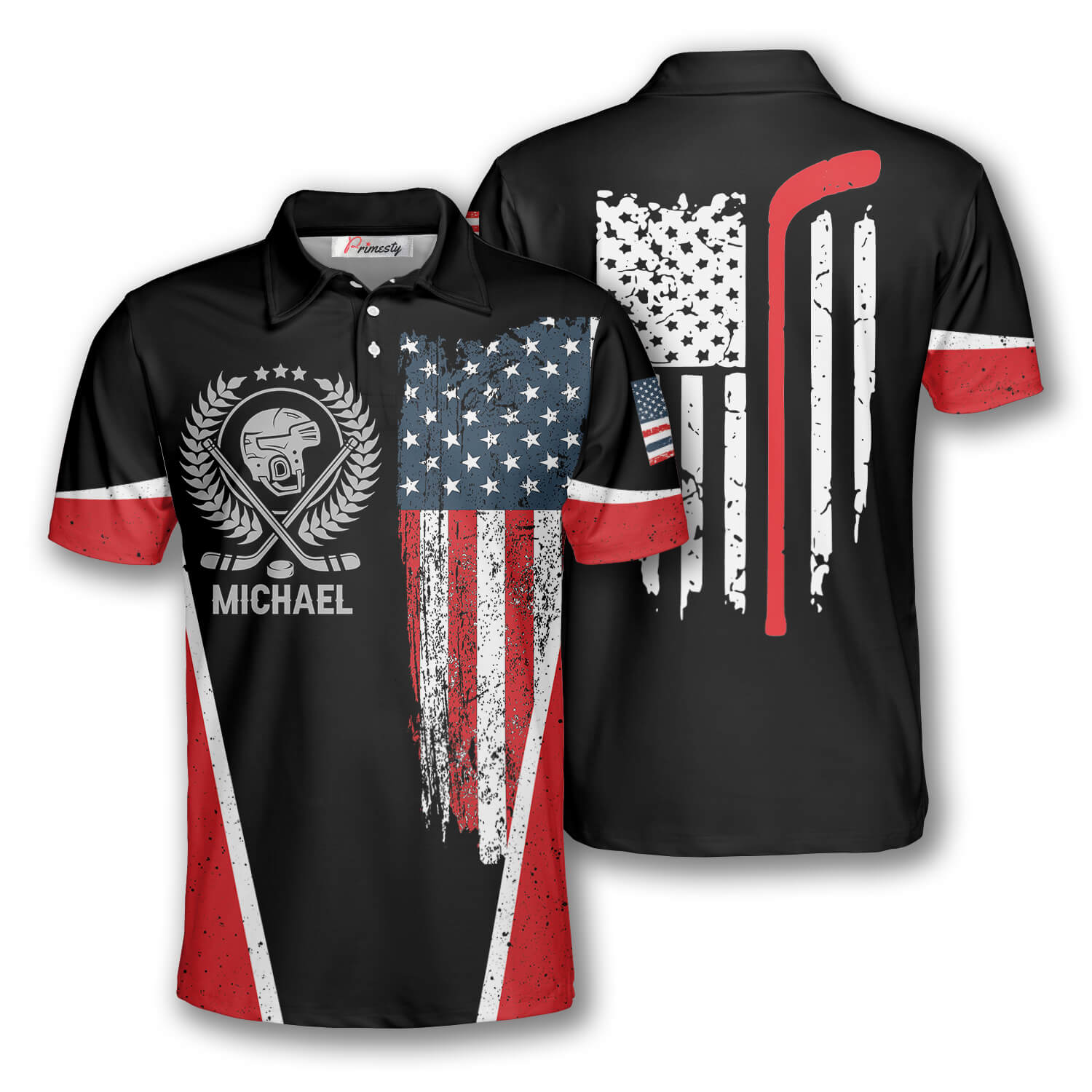 Hockey American Flag Emblem Custom Polo Hockey Shirts for Men - Primesty
