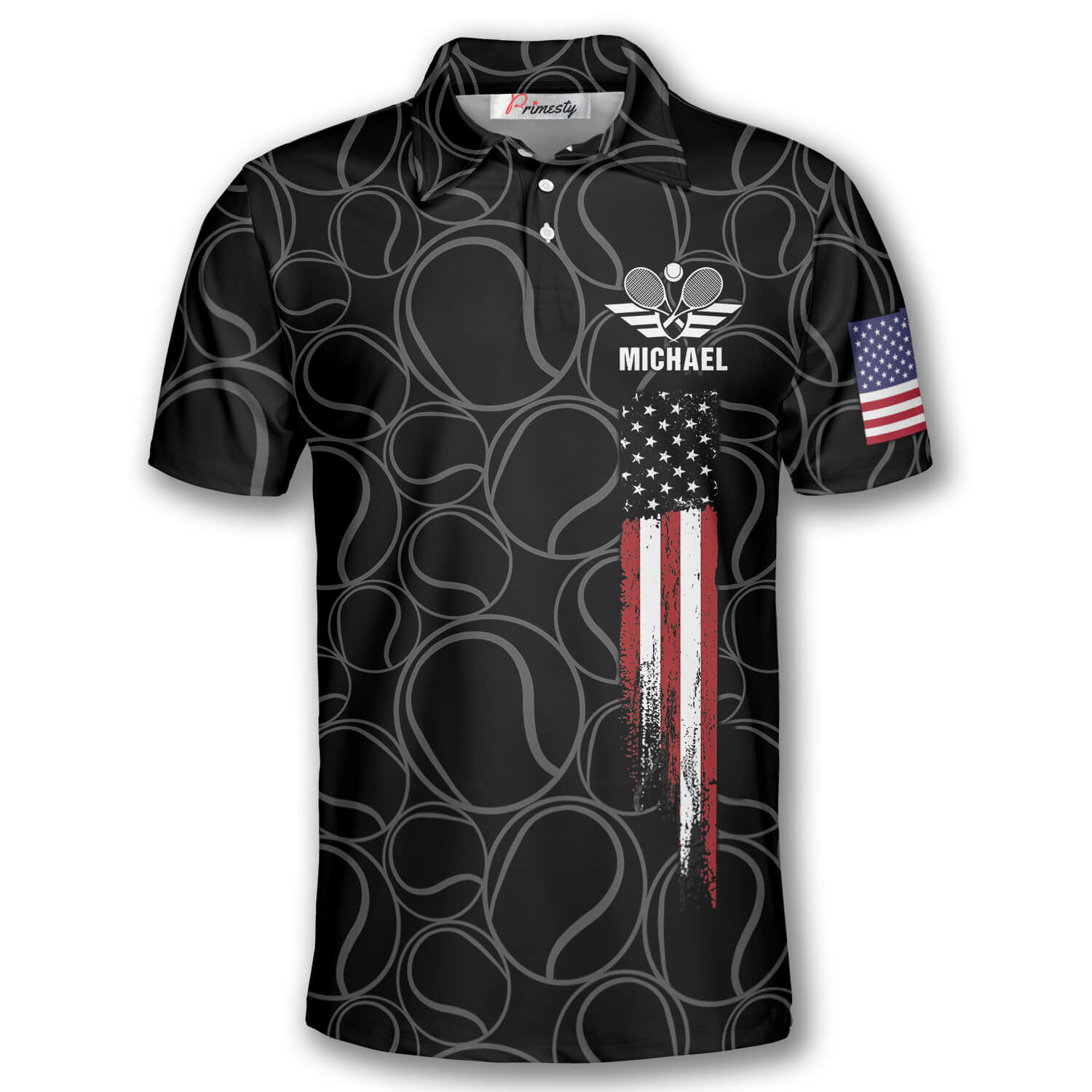 Tennis Pattern Flame American Flag Custom Polo Tennis Shirts for Men ...