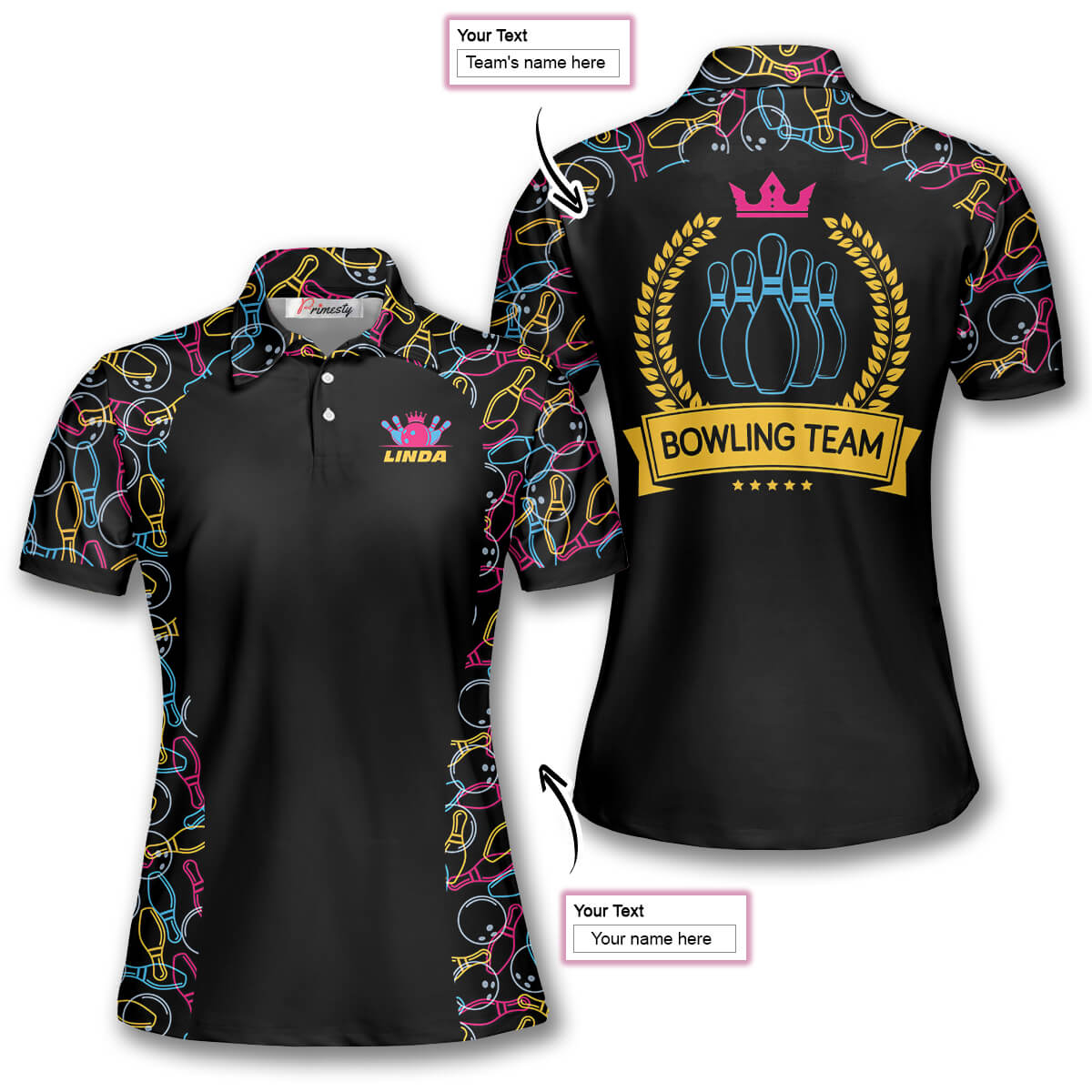 Bowling Queen Pattern Emblem Custom Bowling Shirts for Women - Primesty