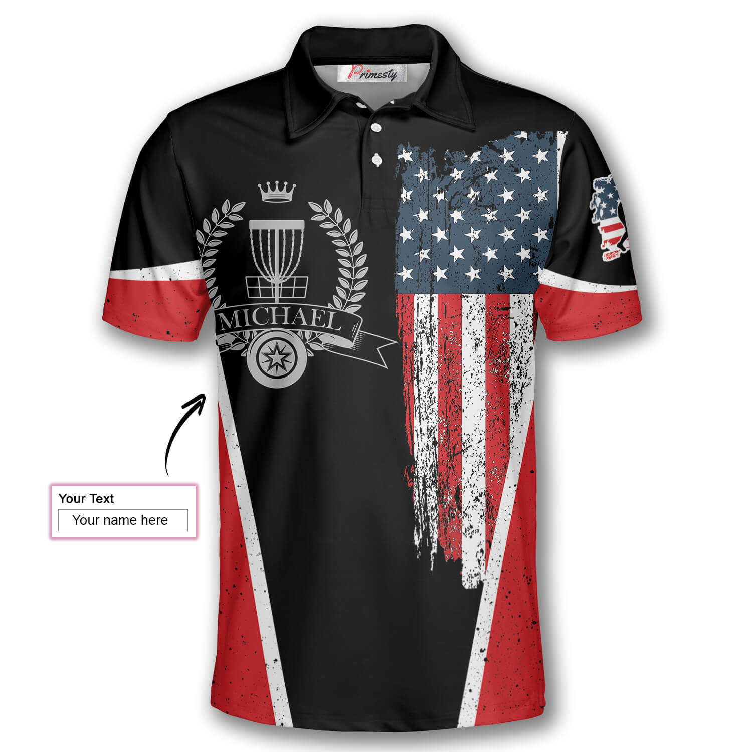 Disc Golf American Flag Emblem Custom Disc Golf Shirts for Men - Primesty