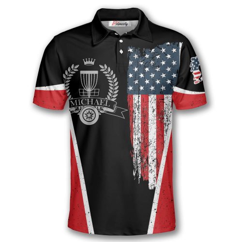 Disc Golf American Flag Emblem Custom Disc Golf Shirts for Men - Primesty