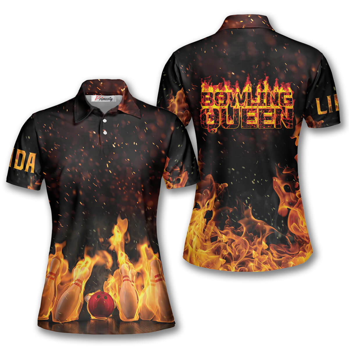 Bowling Queen Fire Flame Custom Bowling Shirts for Women - Primesty