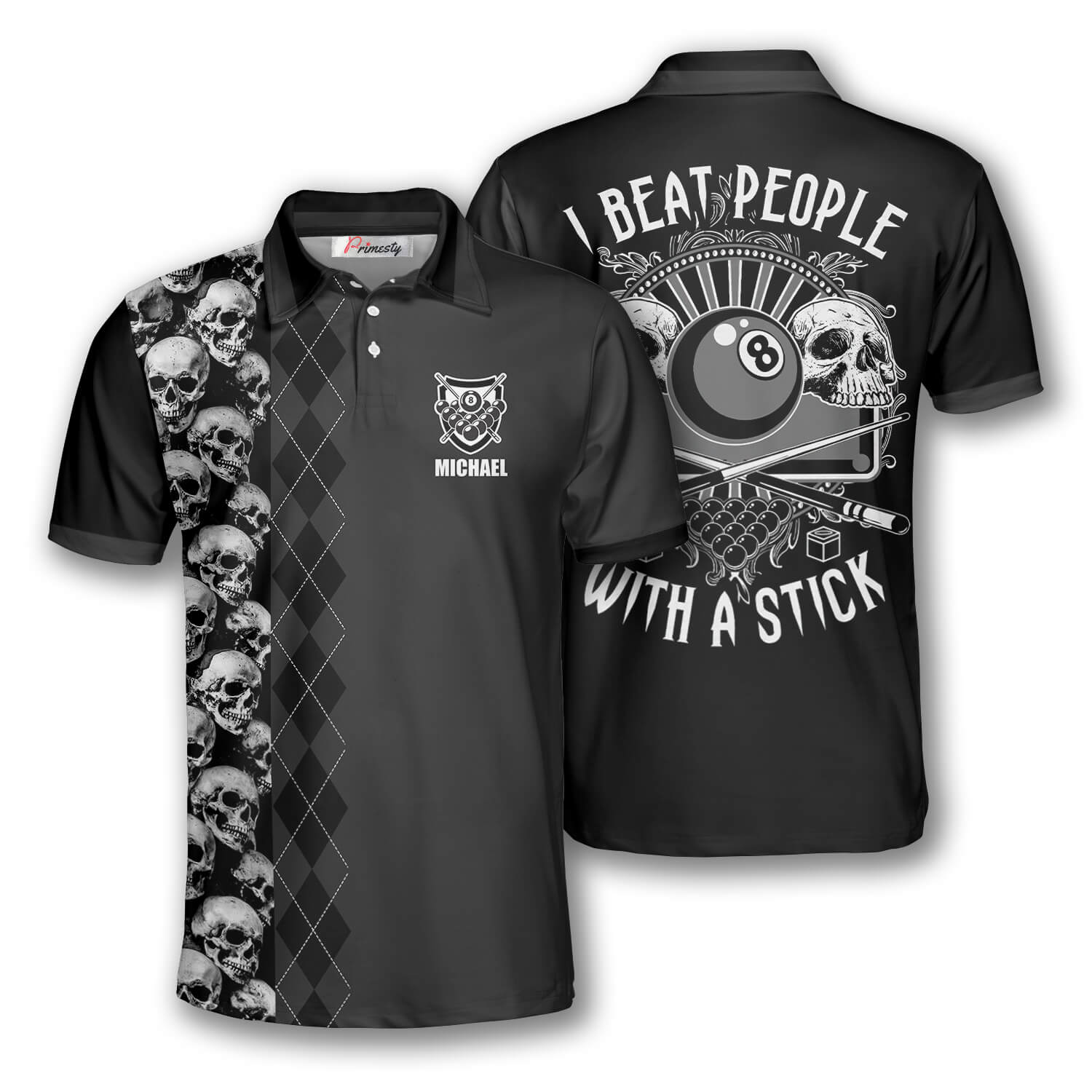 Billiard Skull Argyle Pattern Custom Billiard Shirts for Men - Primesty