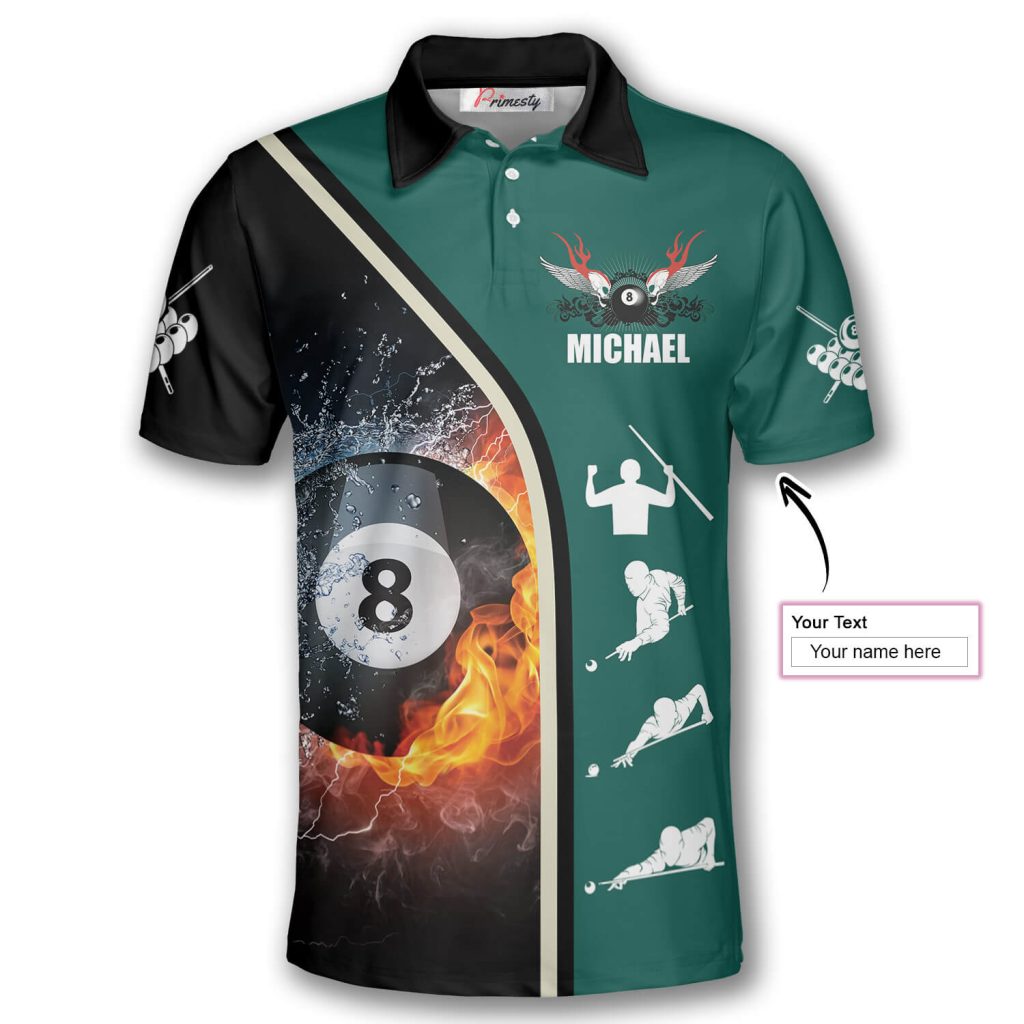 Billiards Fire Flame Green Black Custom Billiard Shirts for Men - Primesty