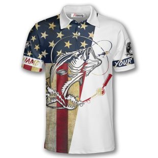 Fishing American Flag Skull Stars Custom Fishing Shirts for Men - Primesty