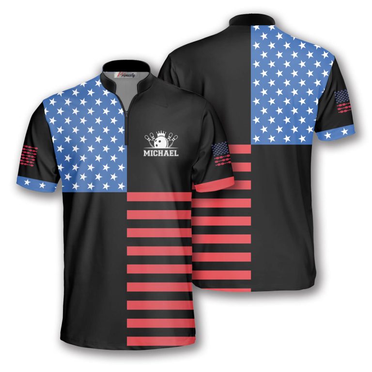 American Flag Crown Emblem Custom Bowling Jerseys for Men - Primesty