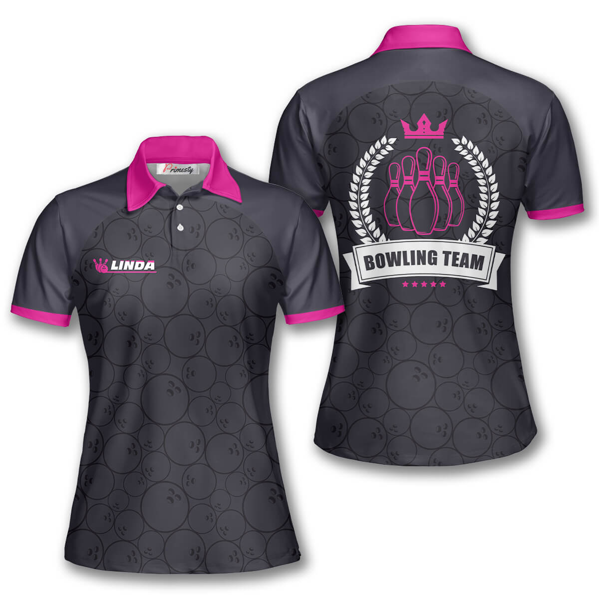 Bowling Ball Pattern Crown Emblem Custom Bowling Shirts for Women ...