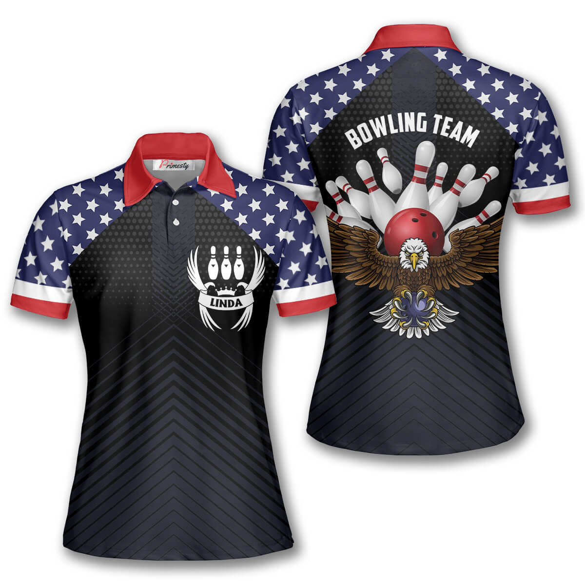 Bowling Eagle American Flag Custom Bowling Shirts for Women - Primesty