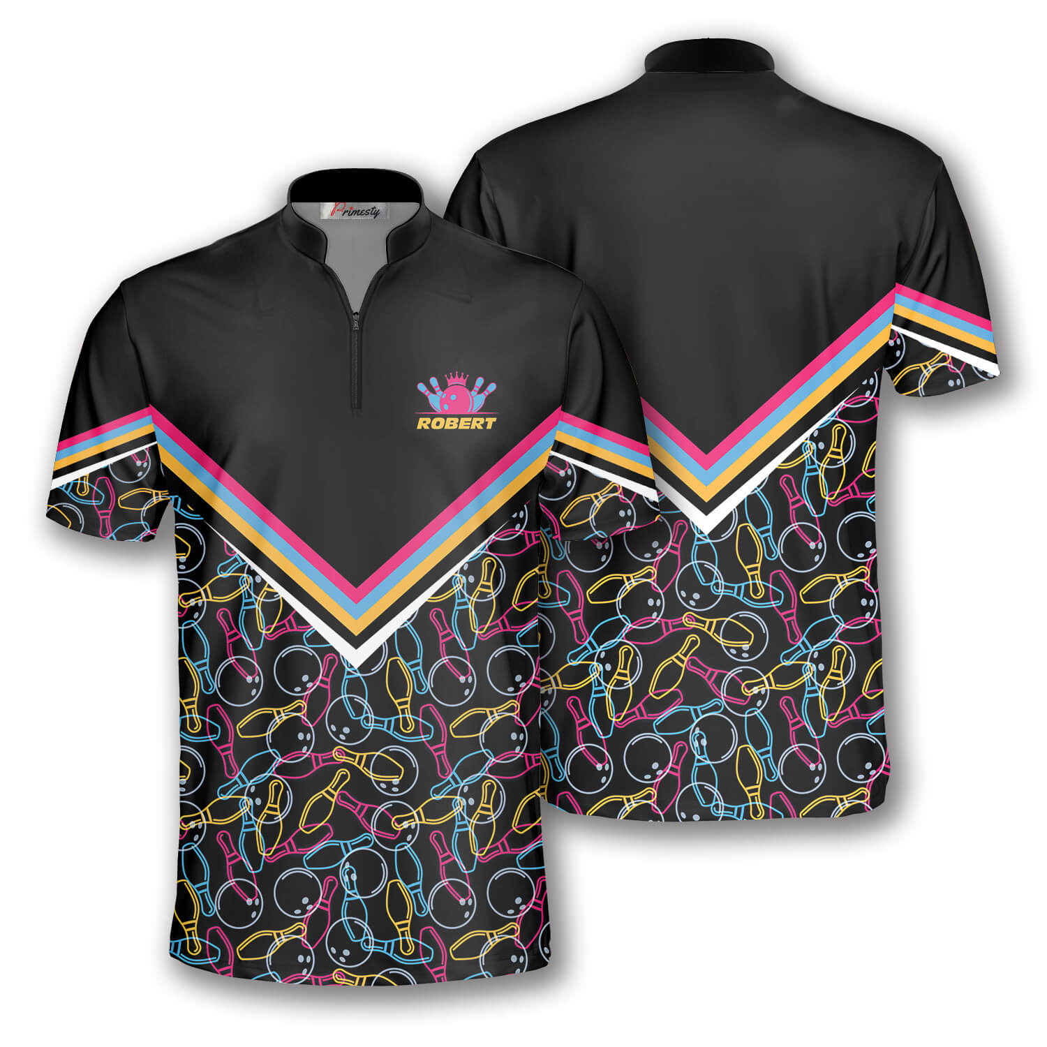 Bowling Pattern In Black Colorful Lines Custom Bowling Jerseys for Men ...