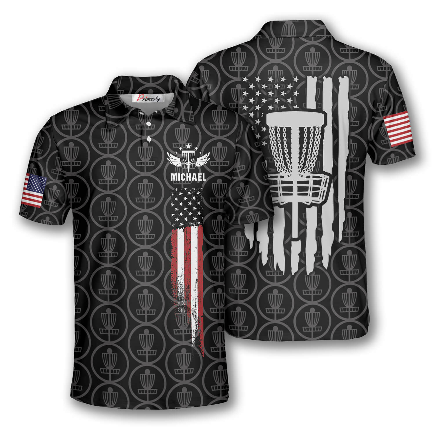 Disc Golf Pattern American Flag Custom Disc Golf Shirts for Men - Primesty