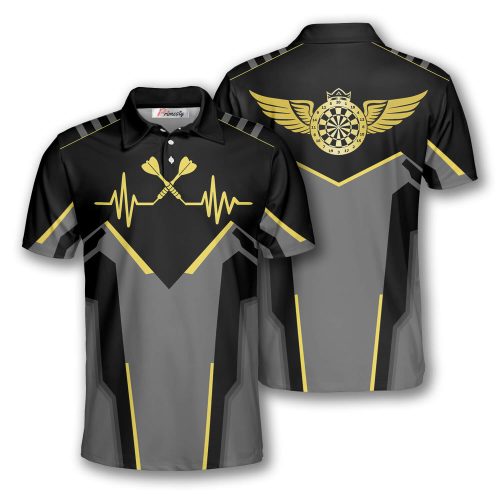 Crossed Darts with Heartbeat Pulse Line Dart Shirts for Men Darts Polo Shirt