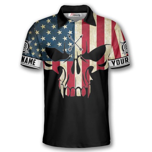 Archery Skull American Flag Custom Archery Shirts for Men - Primesty