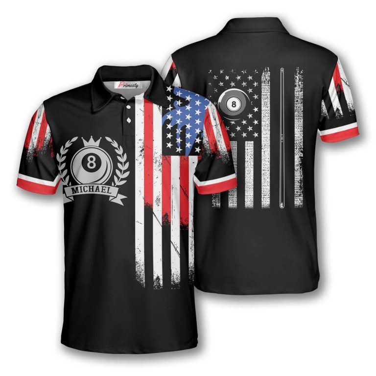 Billiard American Flag Emblem Custom Billiard Shirts for Men - Primesty