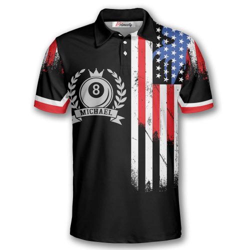 Billiard American Flag Emblem Custom Billiard Shirts for Men - Primesty