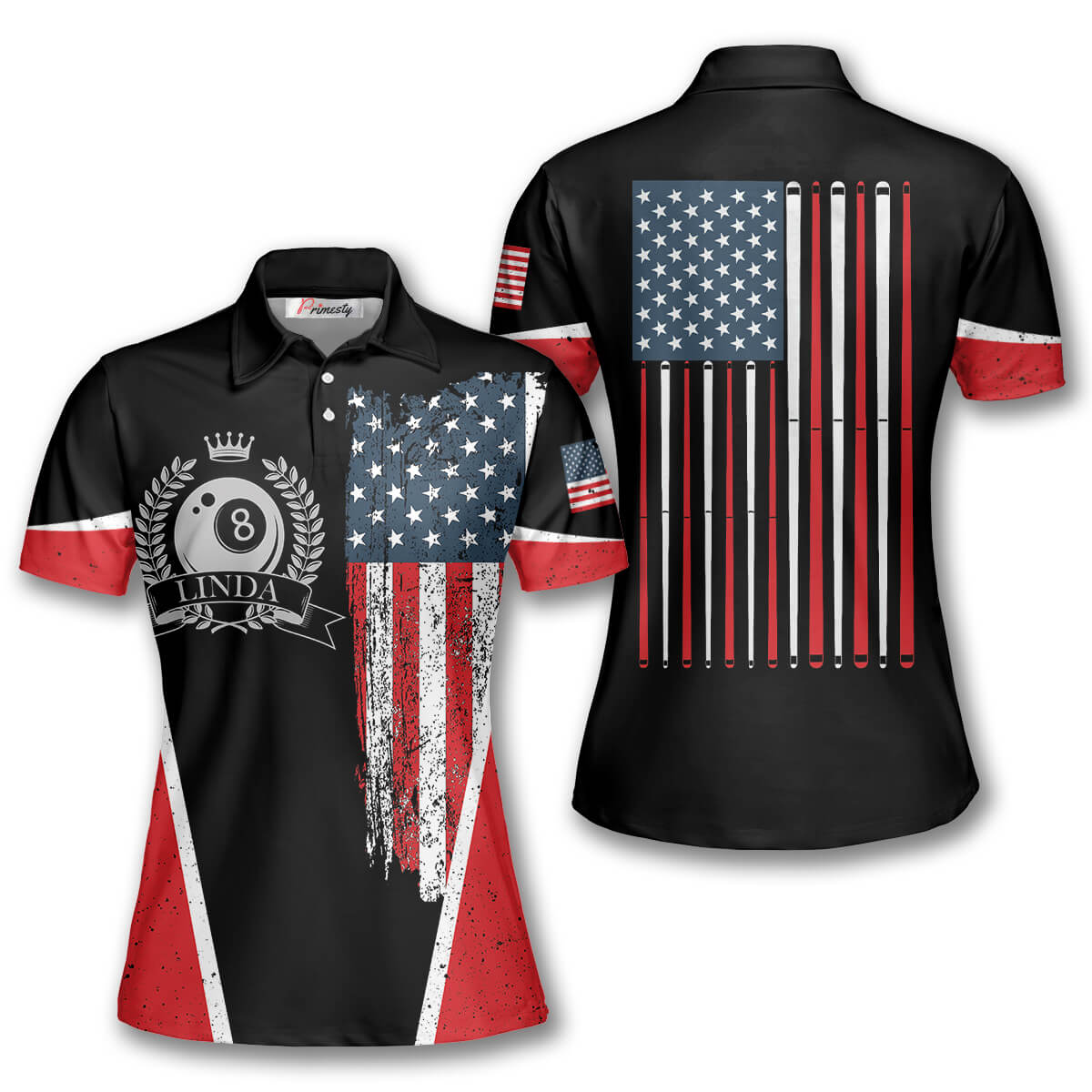 Billiards American Flag Emblem Custom Billiard Shirts for Women - Primesty