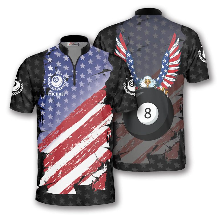 Ball 8 Eagle USA Flag Custom Billiard Jerseys for Men Primesty