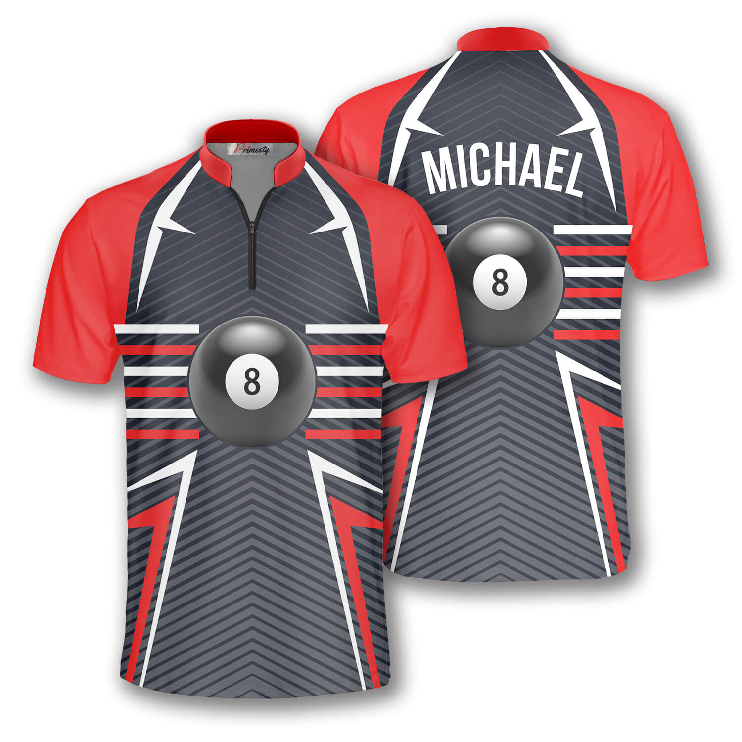 Ball 8 Red Grey Custom Billiard Jerseys for Men - Primesty