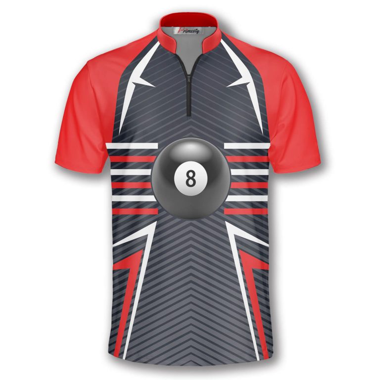 Ball 8 Red Grey Custom Billiard Jerseys for Men - Primesty