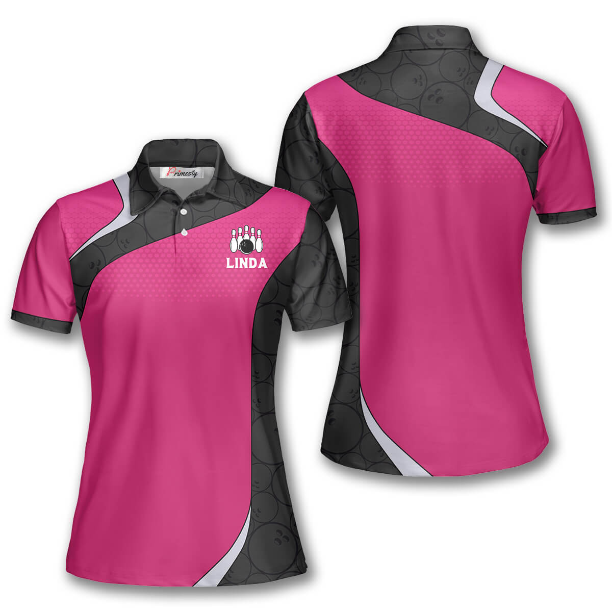 Personalized Bowling Emblem Dark Pink Version Custom Polo Shirt For Women Mockup FB 