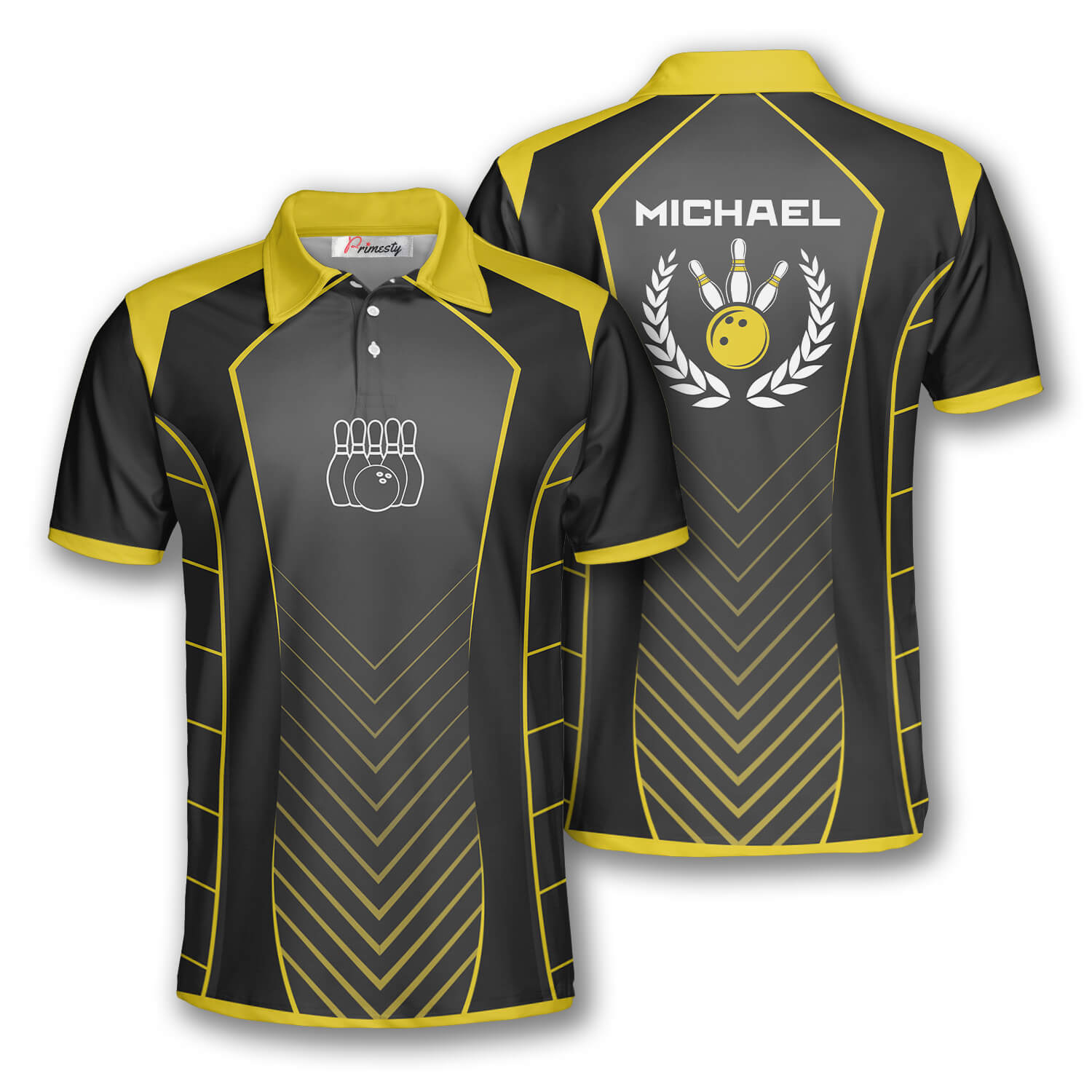 Bowling Yellow Sports Style Emblem Custom Bowling Shirts for Men - Primesty
