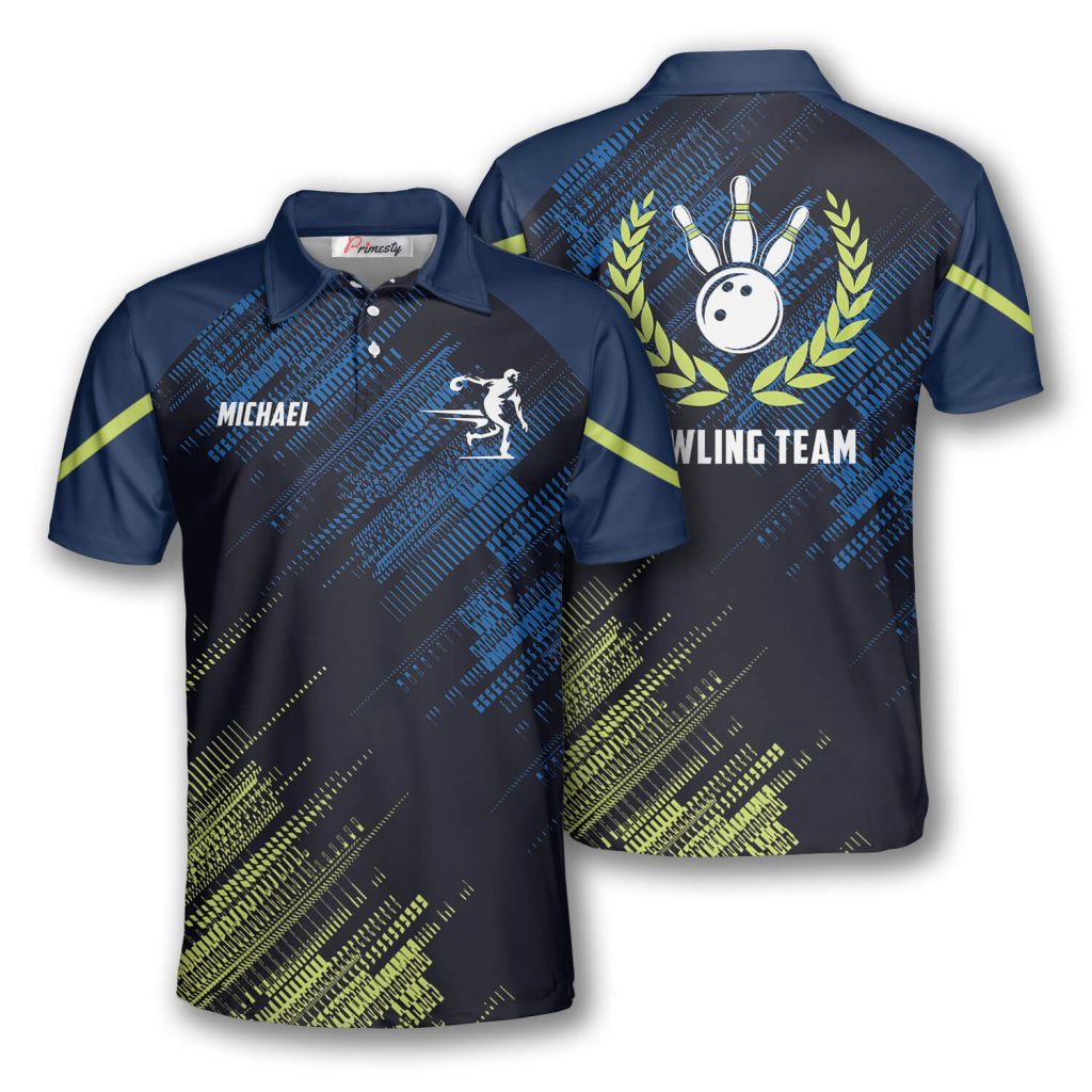 Bowling Sports Style Green Blue Custom Bowling Shirts for Men Primesty