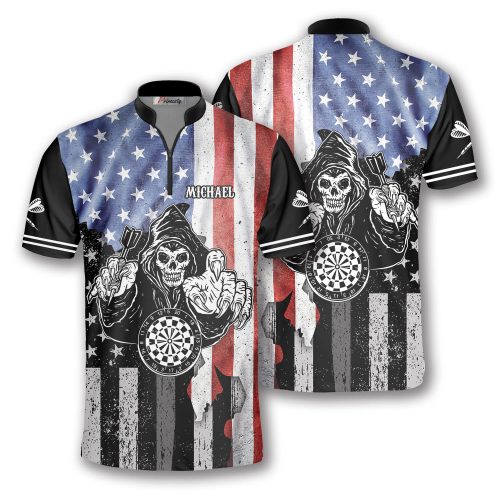 Grim Reaper American Flag Custom Darts Jerseys for Men - Primesty