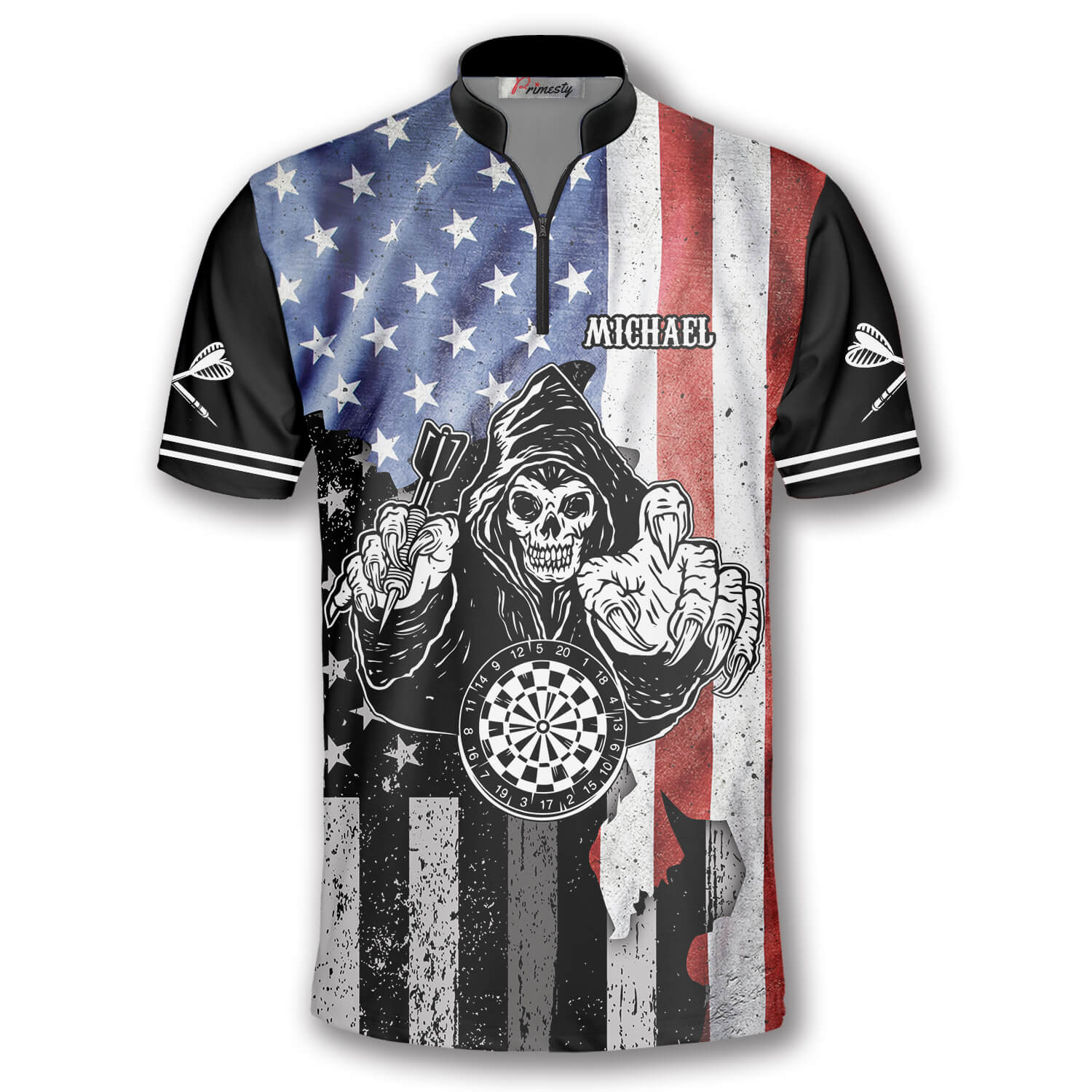 Grim Reaper American Flag Custom Darts Jerseys for Men - Primesty