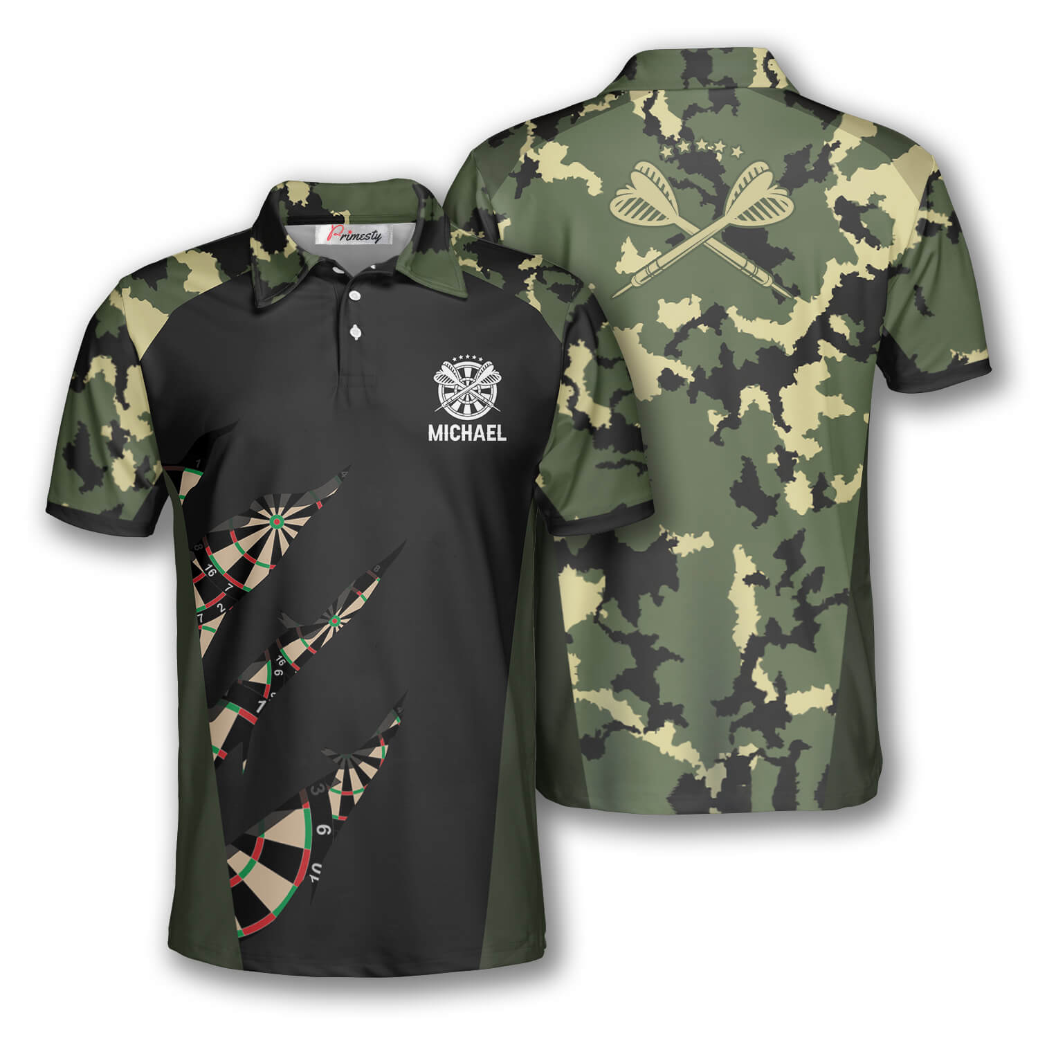 Darts Military Print Custom Polo Shirts for Men - Primesty