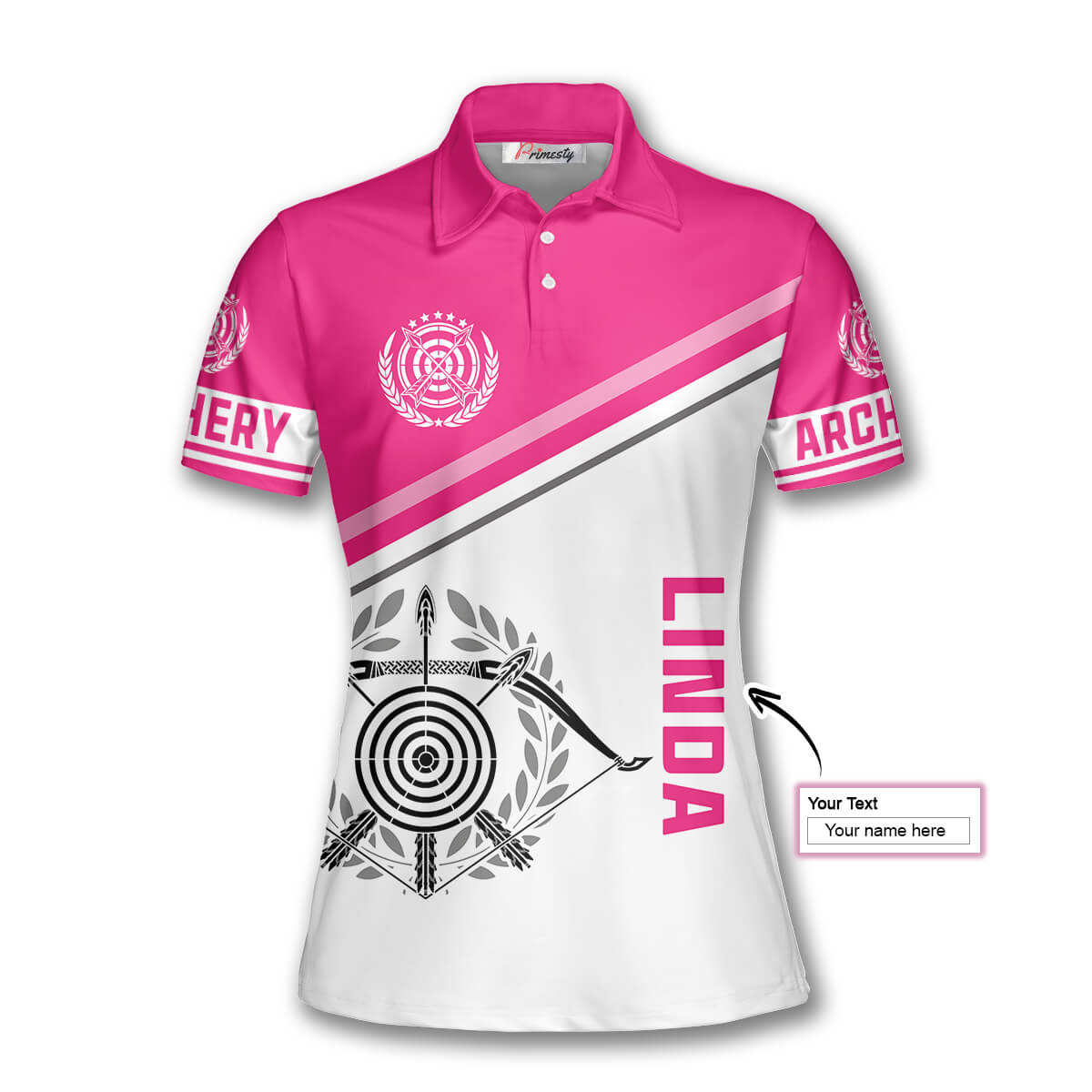 Pink White Version Emblem Custom Archery Shirts for Women - Primesty