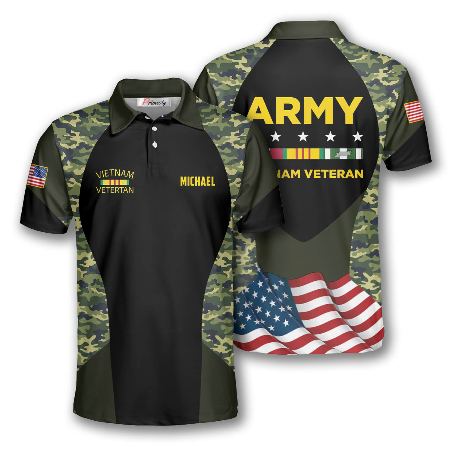 Camouflage Waving Flag Custom Vietnam Veteran Shirts for Men - Primesty