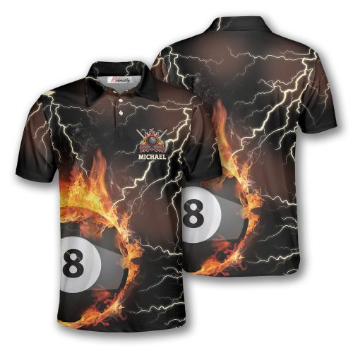 Billiard 8 Ball On Fire Thunder Lightning Custom Billiard Shirts for ...