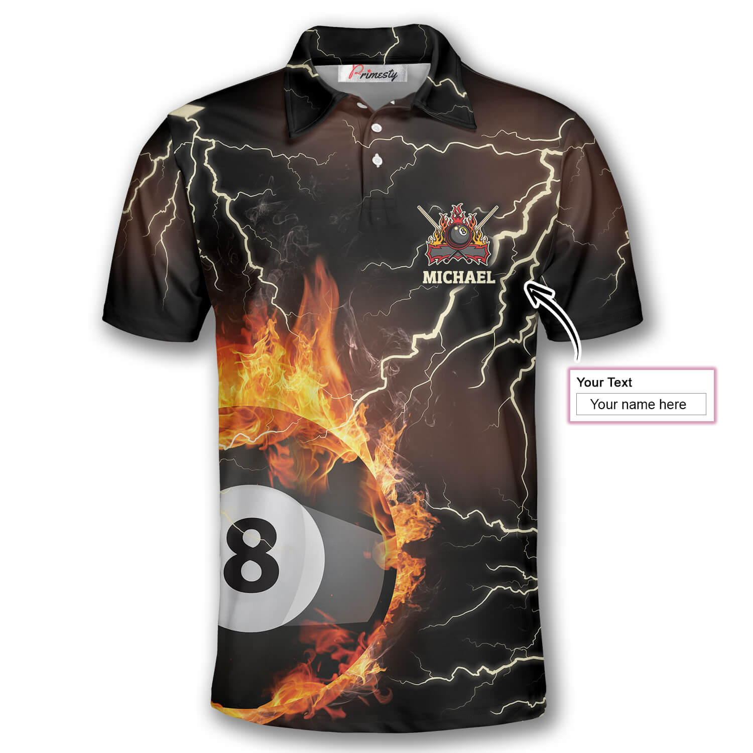 Billiard 8 Ball On Fire Thunder Lightning Custom Billiard Shirts for ...