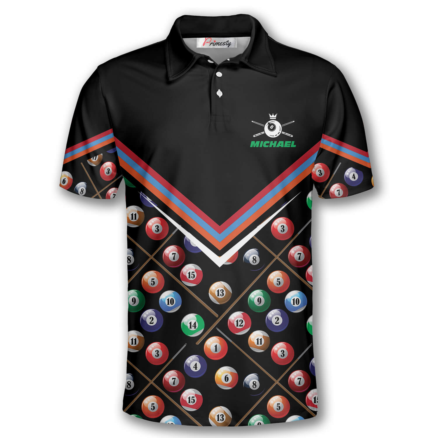 Billiard Ball Pattern Crown Emblem Custom Billiard Shirts for Men ...