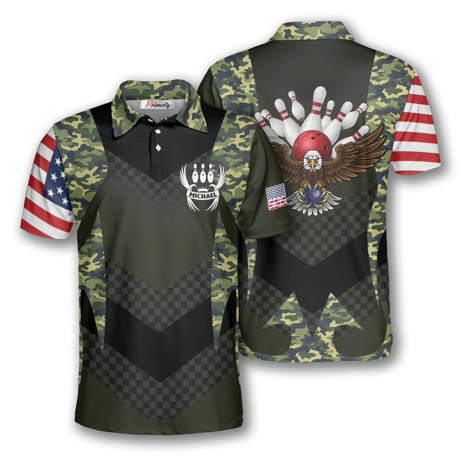 Personalized Bowling Eagle Camouflage Custom Polo Shirt Mockup FB 