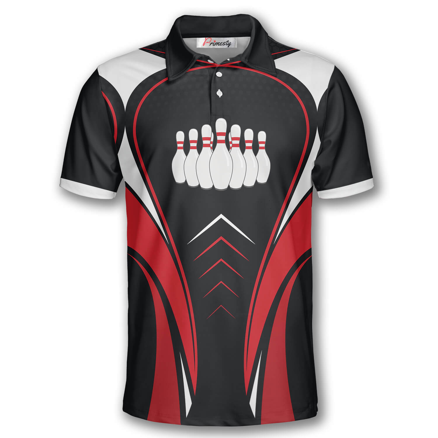 Bowling Pins Red Black Custom Bowling Shirts for Men - Primesty