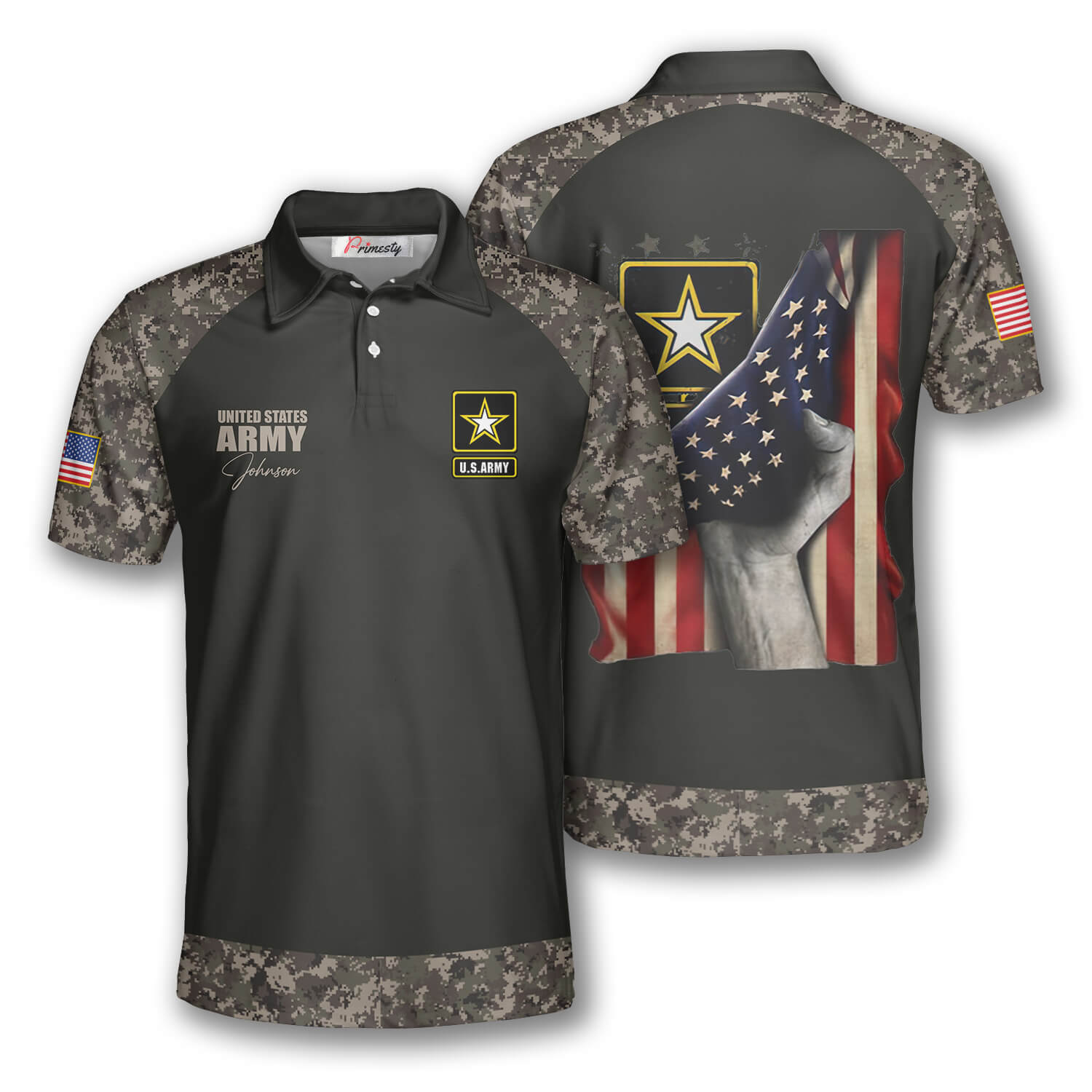 US Army Camouflage Flag Custom Veteran Shirts for Men - Primesty