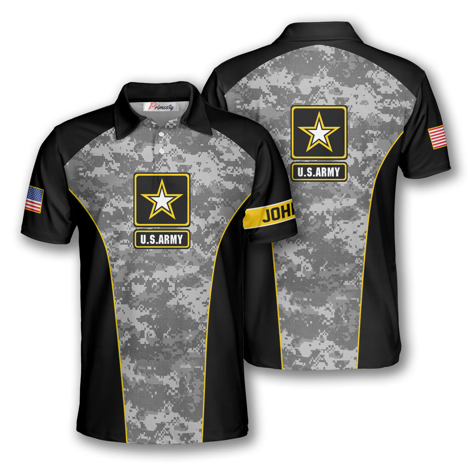 US Army Grey Camouflage In Black Custom Veteran Shirts for Men - Primesty