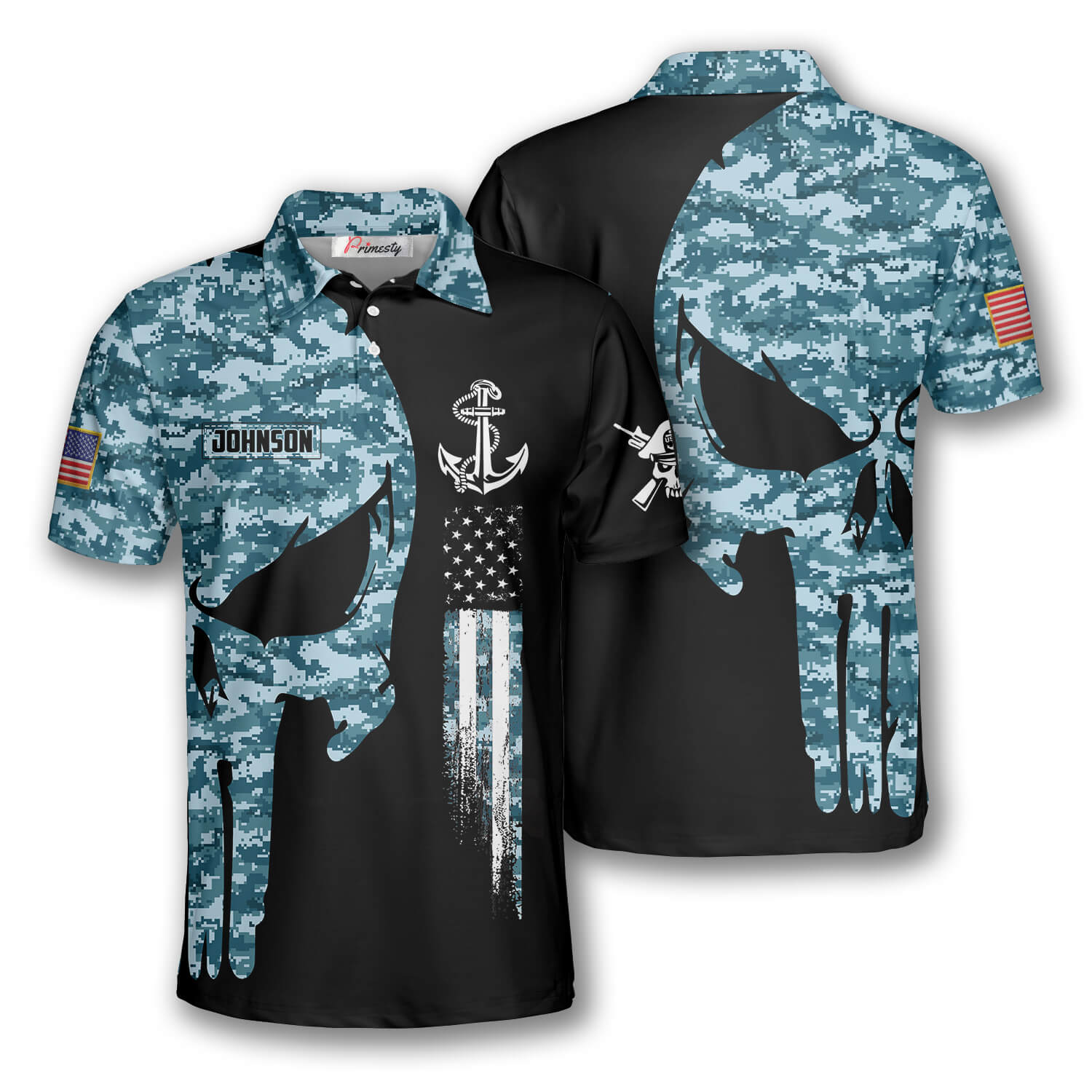 Skull Camouflage Custom US Navy Veteran Shirts for Men - Primesty